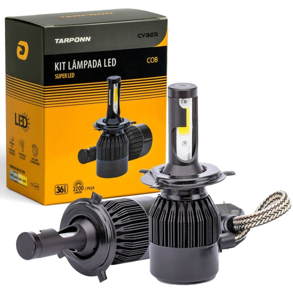 KIT LÂMPADA SUPER LED CYBER H4 36W 6400LM 6000K TARPONN em Oferta na Shopee