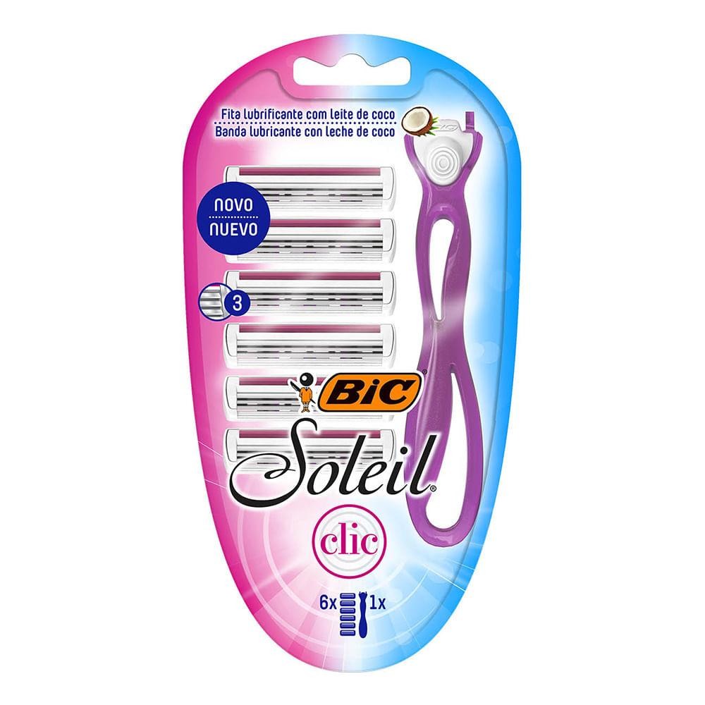 Aparelho+Lamina Bic Soleil Clic C/1 + 6 Leite Coco