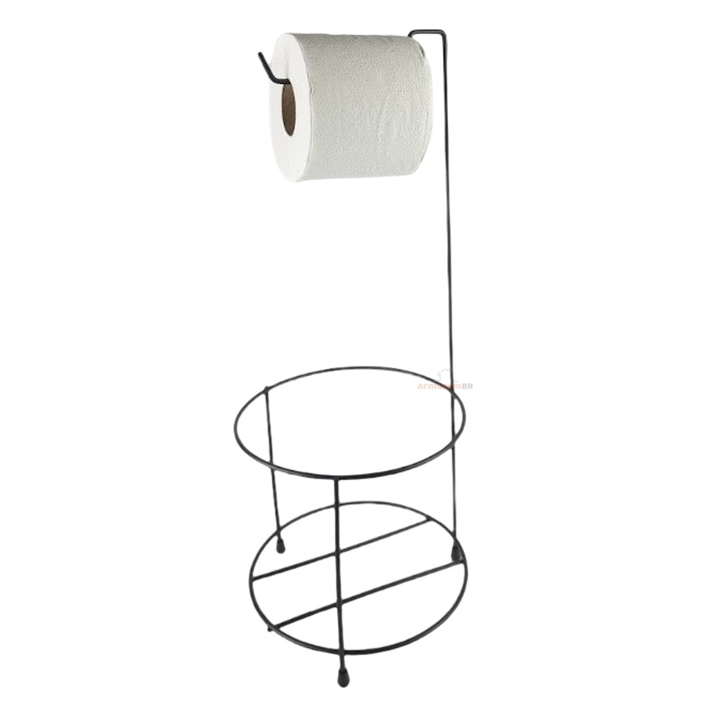 Suporte Porta Papel Higiênico Aramado Pequeno Preto Para Lixeira Banheiro Chão  - 0050/5 Azzo