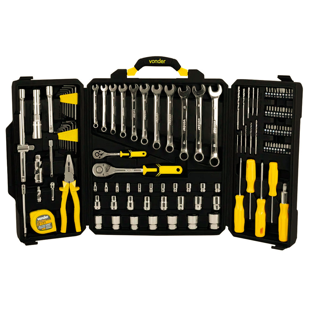 Kit Jogo de Ferramentas Profissional 128 Peças Maleta Reforçada Elétrica Mecânica Manutenção Vonder em Oferta na Shopee