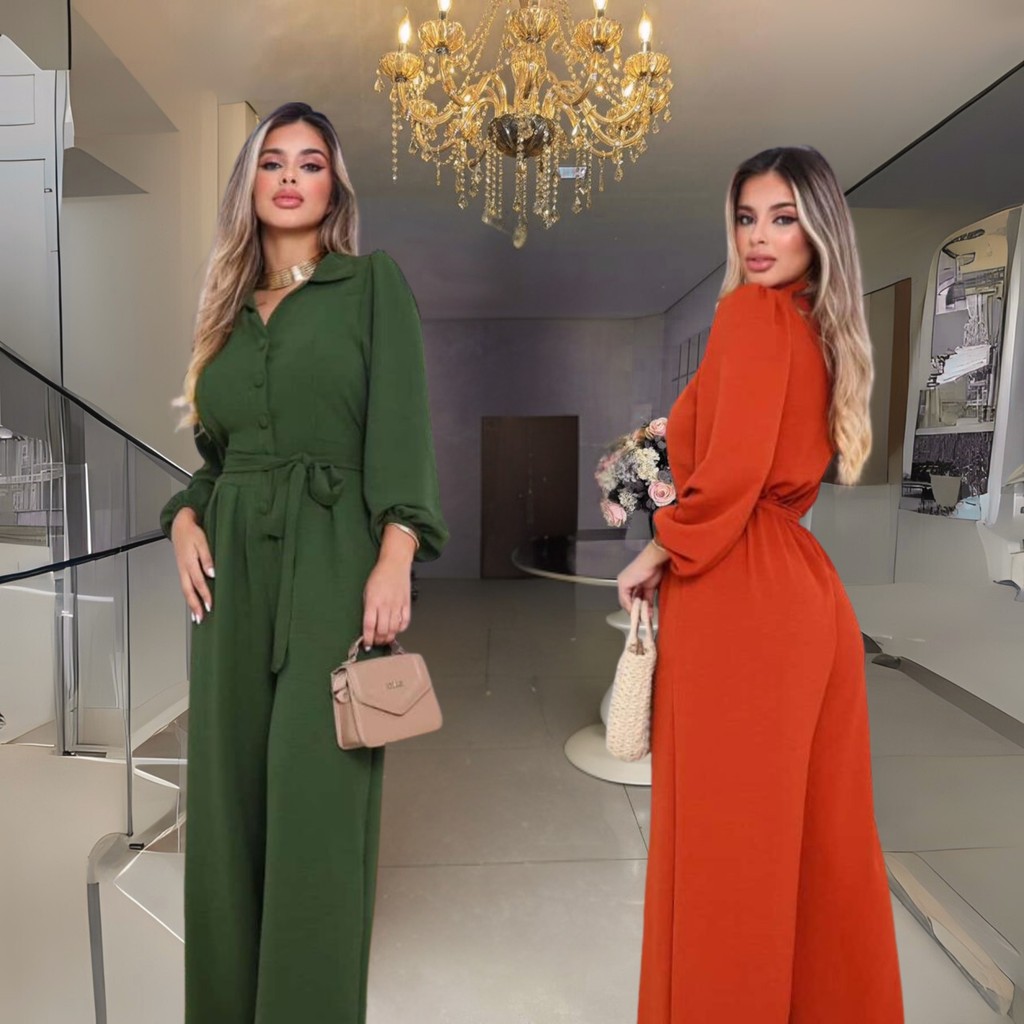 Macacão Estiloso com Manga Longa – Conforto & Estilo tecido duna em Oferta na Shopee