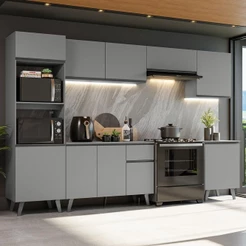 Armário De Cozinha Completa 320cm Cinza Nice Madesa 01 Cinza
