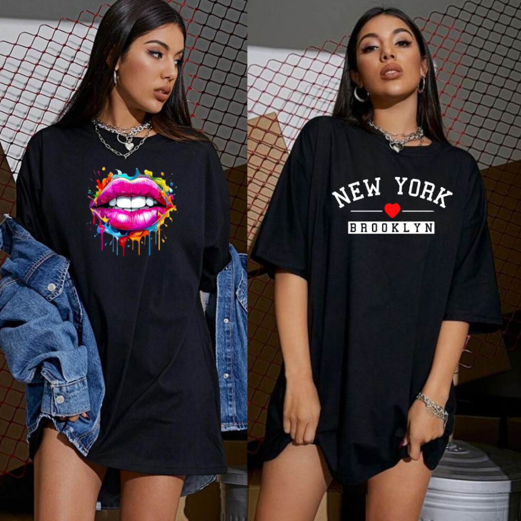 Kit Com 2 Camisetas Feminina Oversized 100% Algodão Blusa Estilosa Academia Treino Crossfit