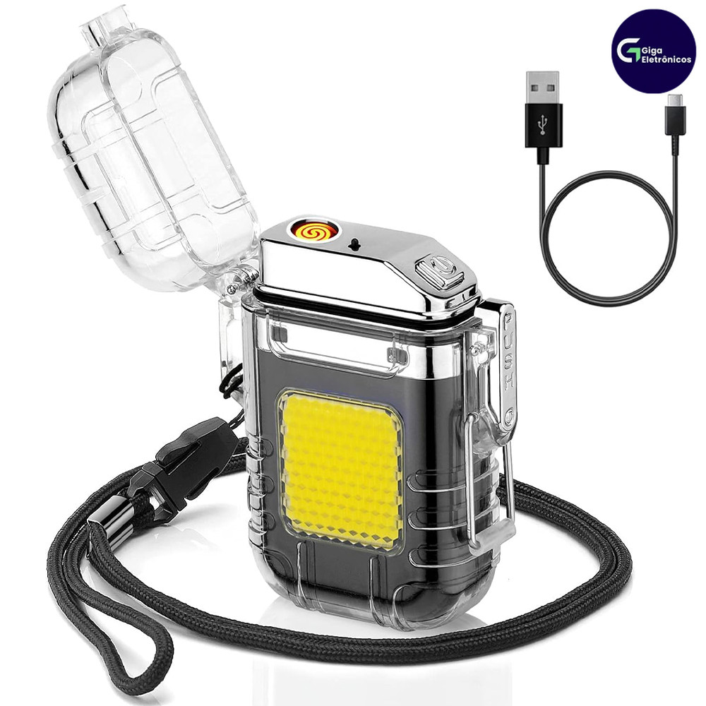 Isqueiro Elétrico LED Recarregável USB Design Ergonomico e Leve