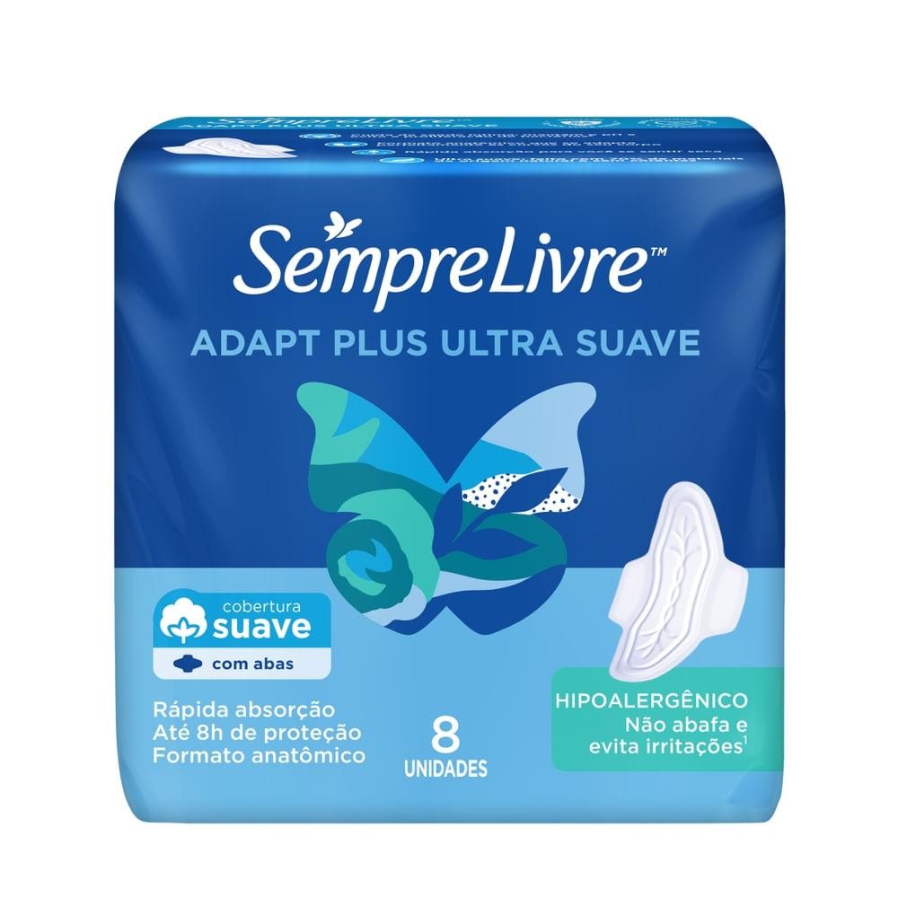 ABSORVENTE SEMPRE LIVRE ADAPT PLUS SUAVE COM ABAS 8 UNIDADES em Oferta na Shopee