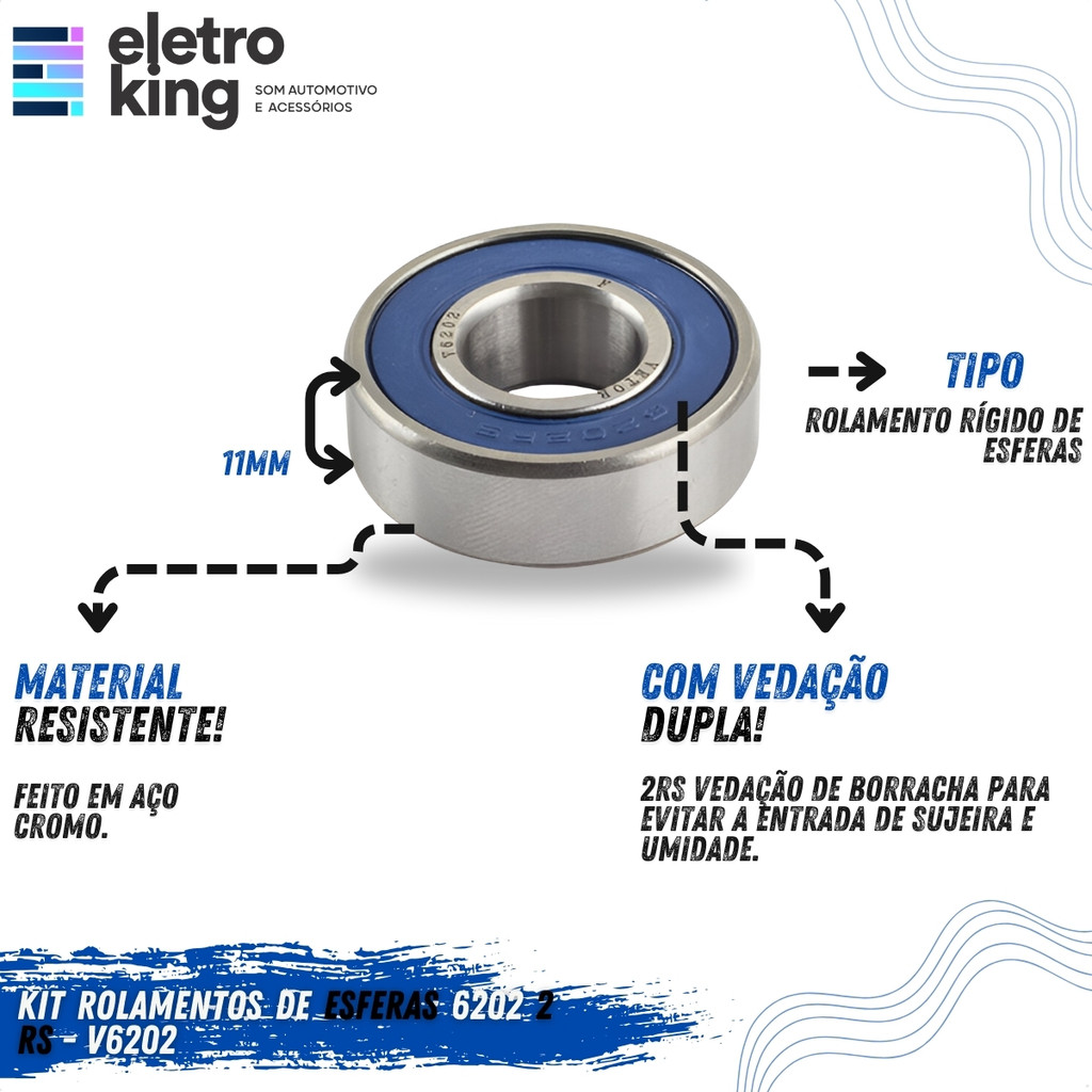 Detalhes do Kit 3 Rolamento de Esferas 6202 Vetor 2rs Aço Dupla Vedação 15x35x11mm Motor Alternador