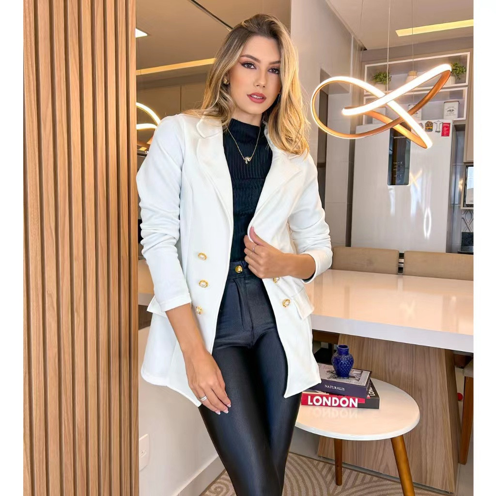 Blazer Feminino Casaquinho Alfaiataria Casaco Social Com Botão Lindo Super Envio em Oferta na Shopee