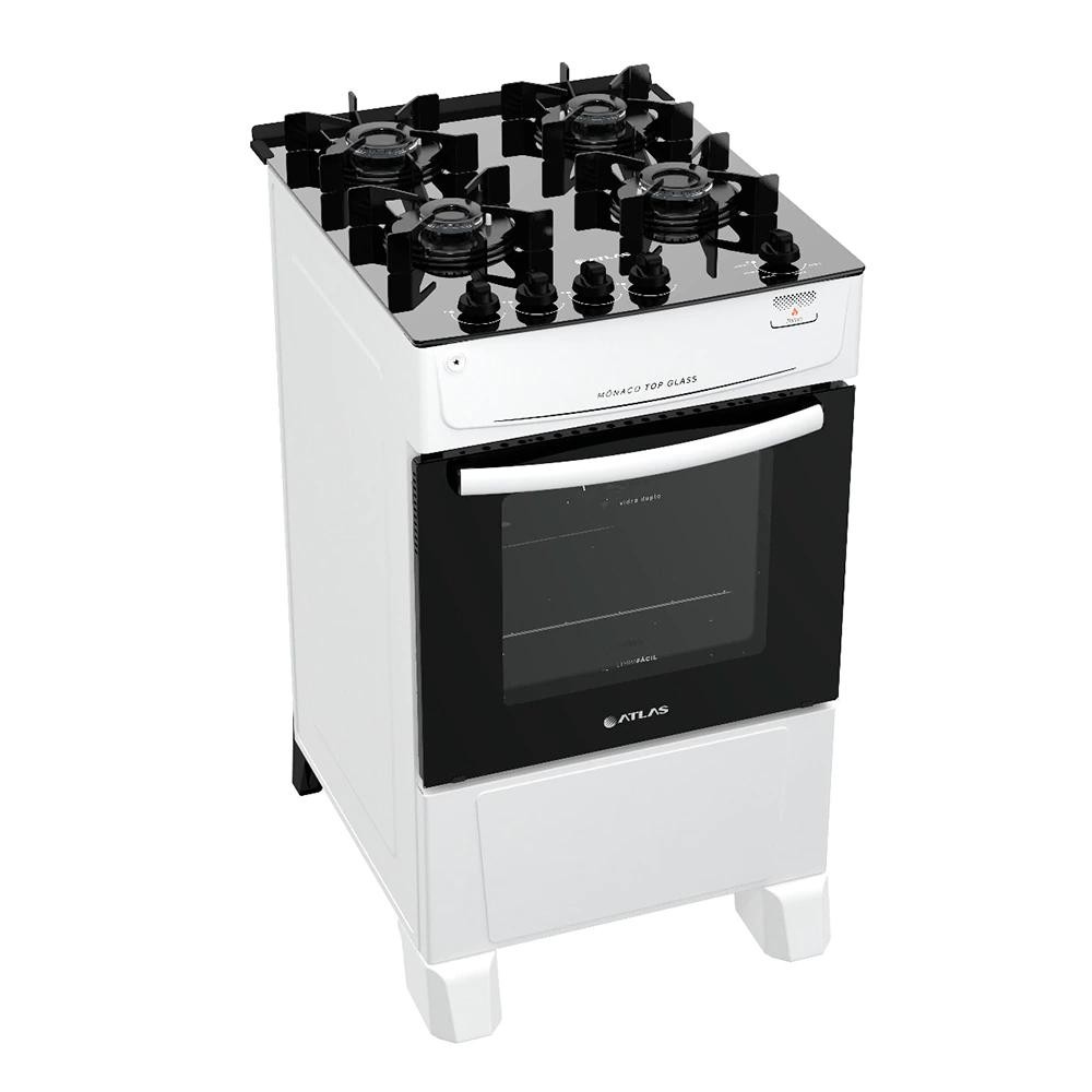Fogão Atlas Mônaco Top Glass Branco 4 Bocas Mesa Vidro Limpa Fácil Acendimento Automático Design Moderno em Oferta na Shopee