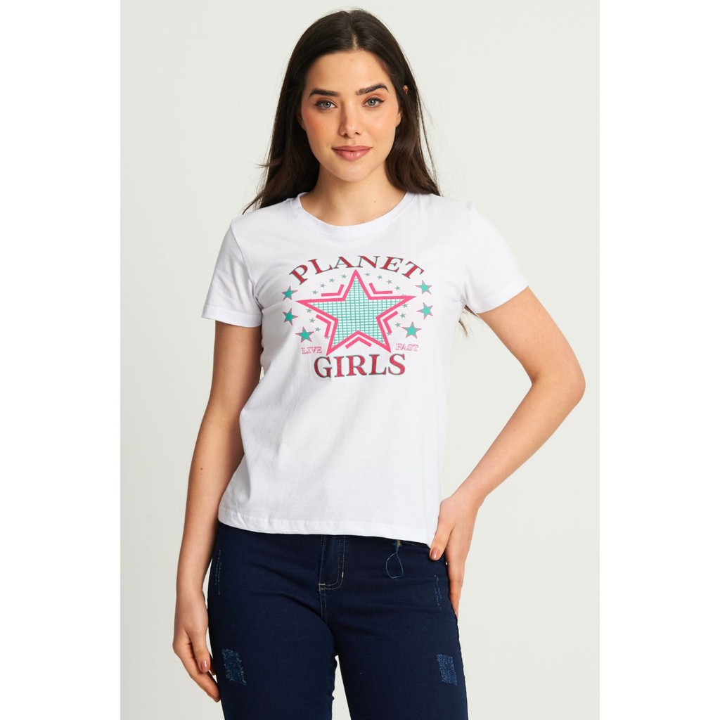 Camiseta Feminina Live Fast Planet Girls Branco - Women Clothes
