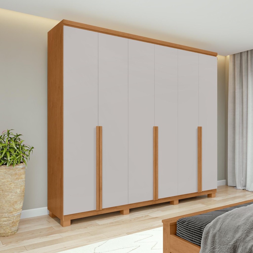 Guarda-Roupa Casal 100%MDF Alonzo 6 Portas 4 Gavetas Amêndoa/Off White em Oferta na Shopee