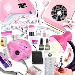Kit Unhas Gel Alongamento Completo Lixadeira Elétrica Motor Porquinho Cabine Sun5 Luminária em Oferta na Shopee