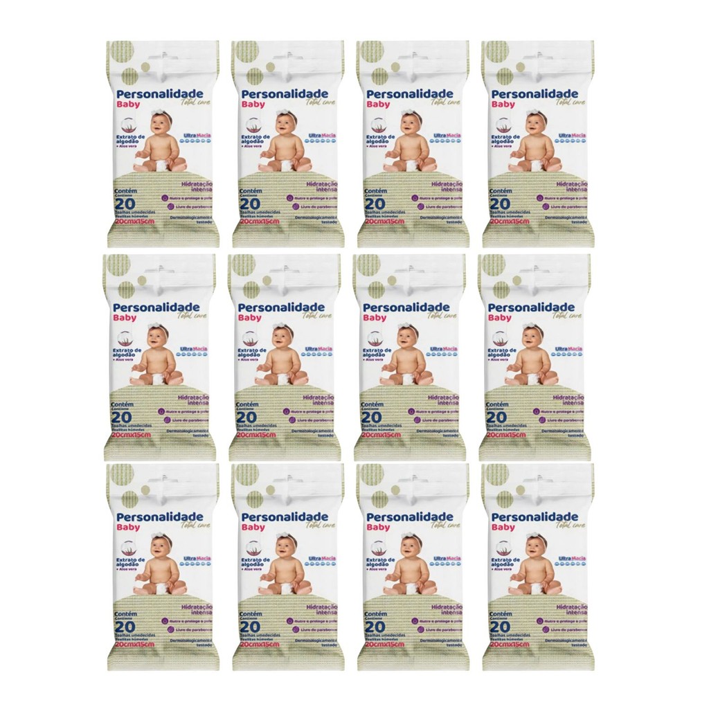 Kit C12 Lenço Umedecido Pocket C20 - Personalidade Baby