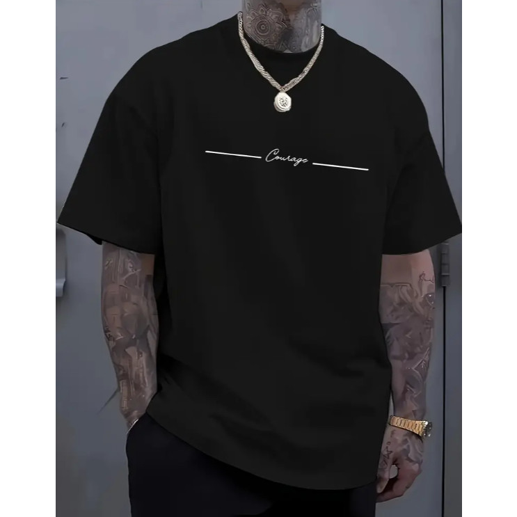 Camiseta Premium em Algodão Puro Camiseta T-Shirt Oversized Streetwear Coragem Estampa Gráfica Estilosa Confortável