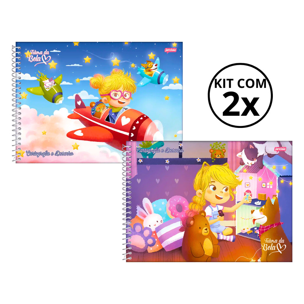 Kit 2 Cadernos De Desenho Universitário Turma Da Bela 80 Folhas - Jandaia CAPA:Casinha/Avião em Oferta na Shopee