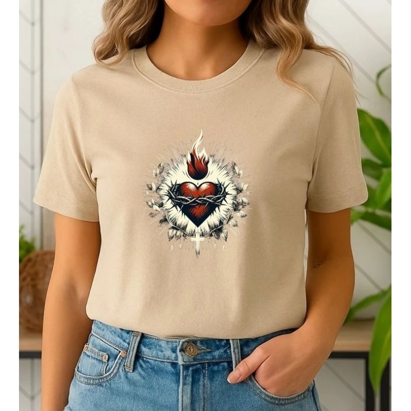 Blusa Feminina Sagrado Coração de Jesus Religiosa Estilo Vintage Católica