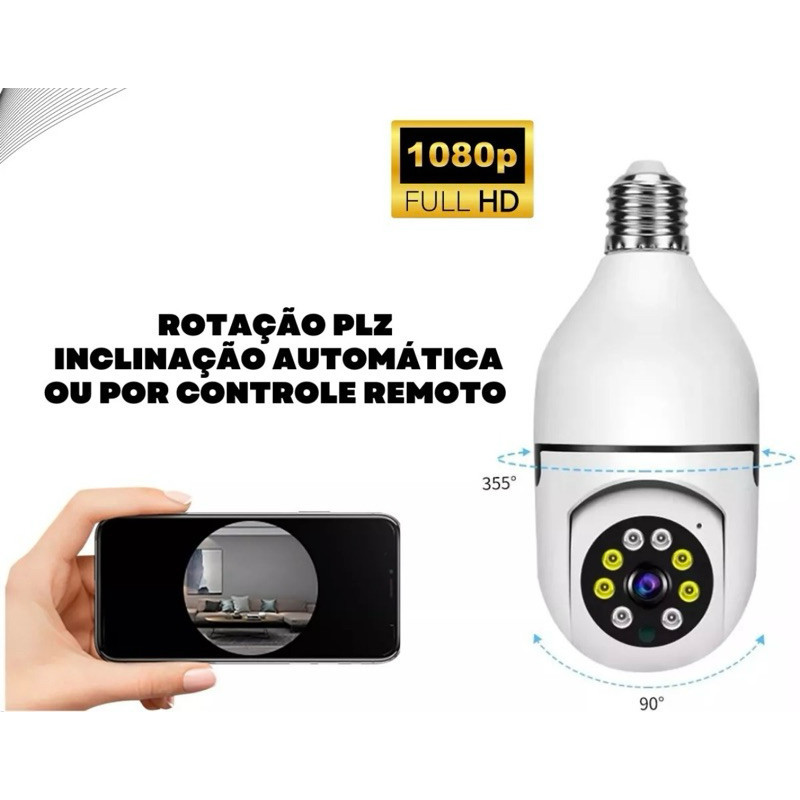 Câmera De Segurança Lâmpada Ip Wifi Com Visão Noturna Interna Externa Espiã 360º