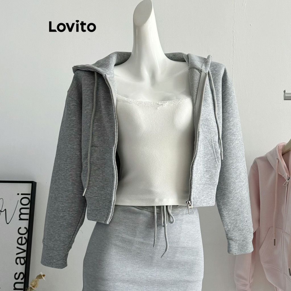 (Trendy) Lovito Jaqueta Casual Com Cordão Liso Para Mulheres LNA75075 em Oferta na Shopee