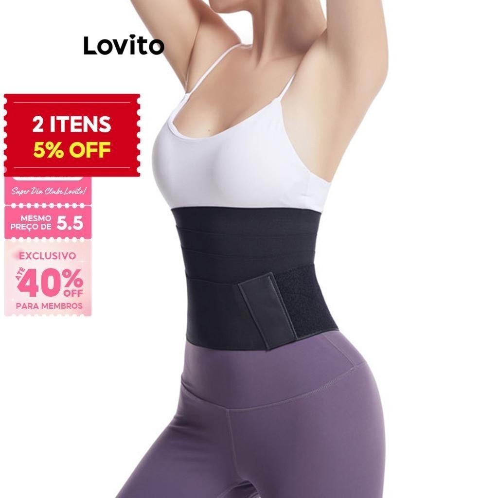 (Trendy) Lovito Shapewear Casual Modelador Liso Para Mulheres LNE31252 (Preto) - Women Clothes