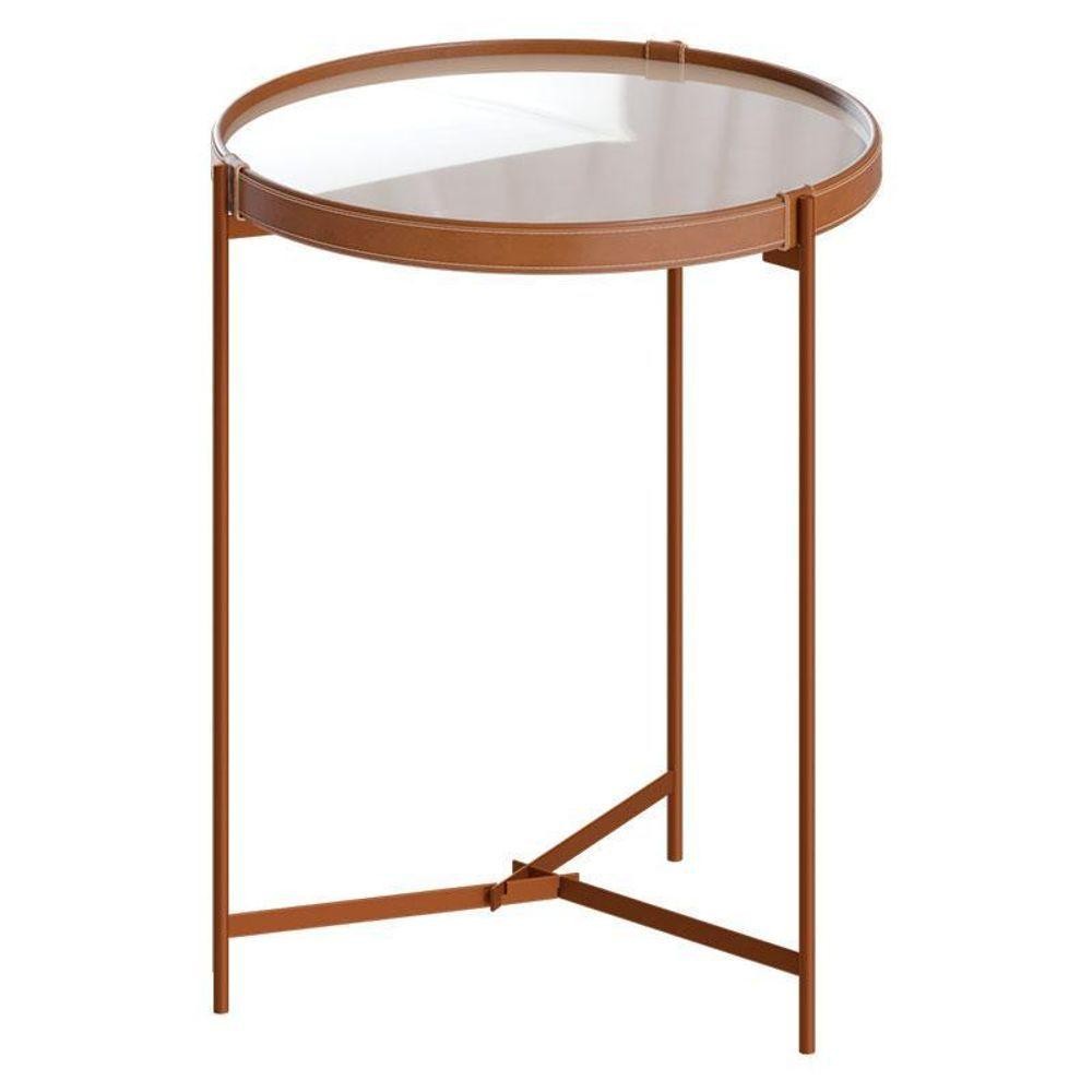 Mesa Lateral Aqua Grande Com Vidro Off White Cobre Imcal