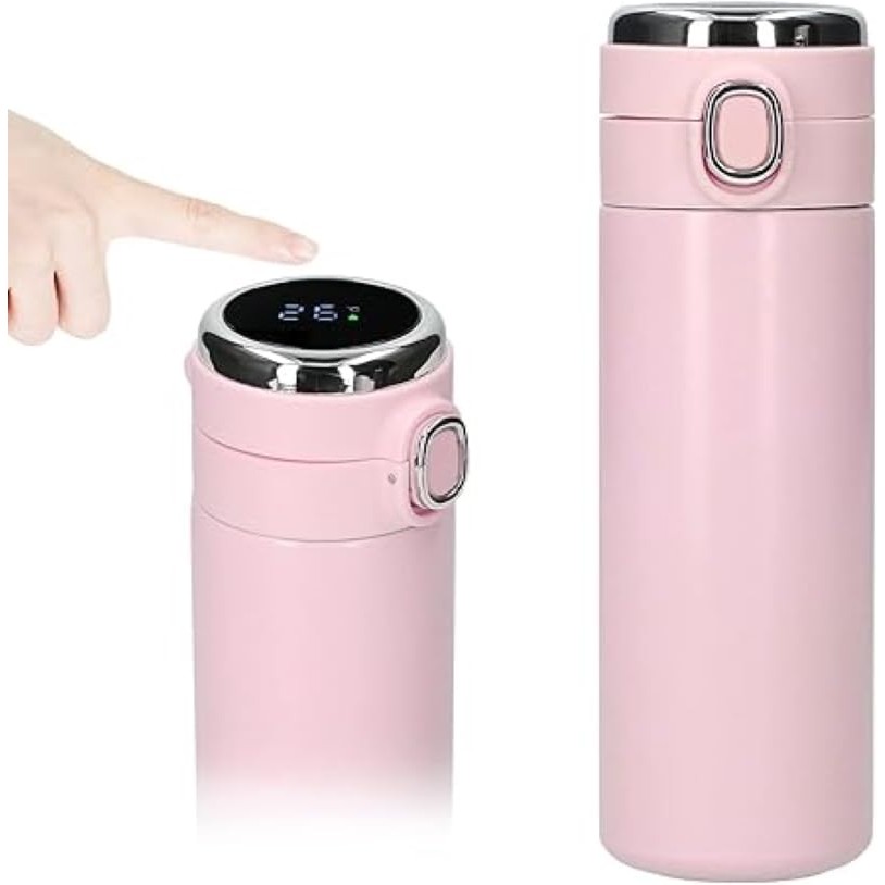 Garrafa Térmica Em Aço Inox Com Termômetro Led Digital 420ml (ROSA)