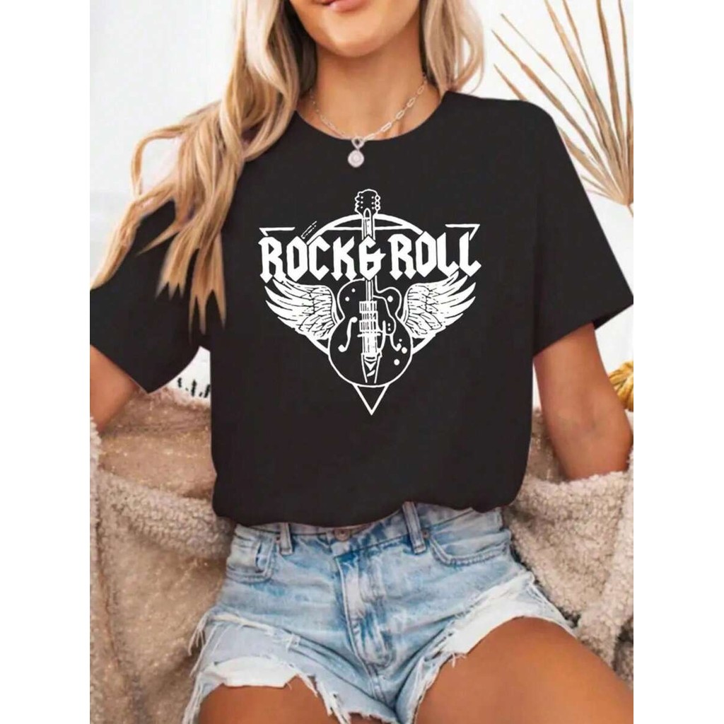 Camiseta Unissex Oversized Plus Size Feminina Masculina streetwear rock roll guitarra asas estilo musical