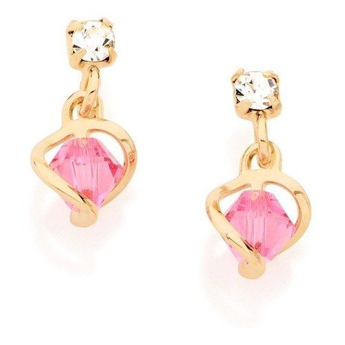Brinco Rommanel Banhado Ouro 18k Infantil Pedras Delicado Cor Dourado/rosa em Oferta na Shopee