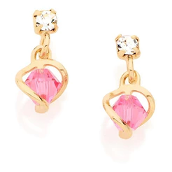 Brinco Rommanel Banhado Ouro 18k Infantil Pedras Delicado Cor Dourado/rosa