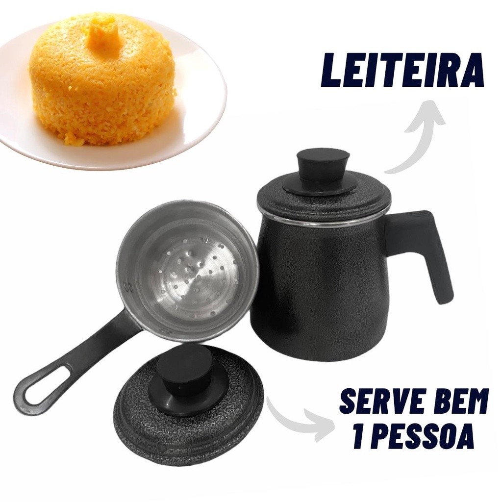 Cuscuzeiro Individual 2 em 1 Porção Única Cozi Vapore Caneco Leiteira 1L Com 2 Tampas