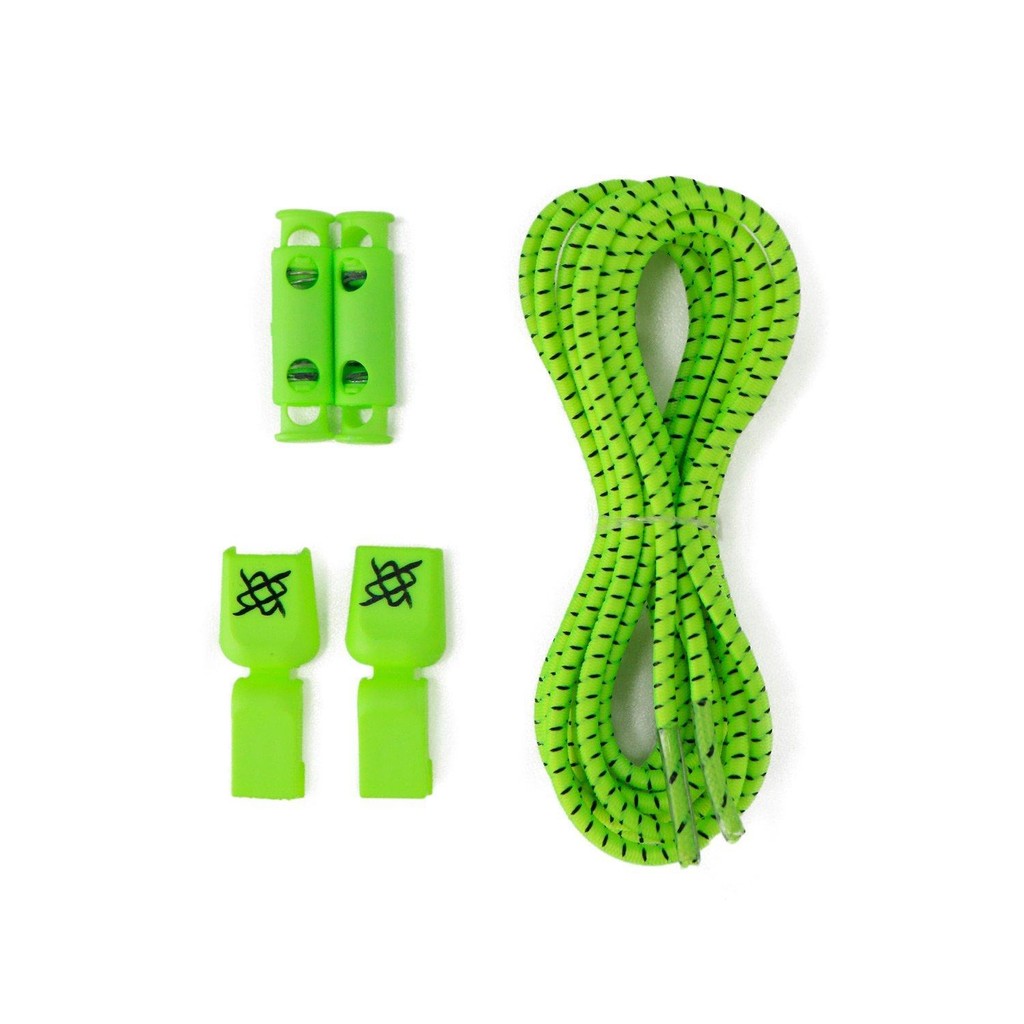 Cadarço Elástico para Tênis Hupi Laces 1 Par, Cor: Verde Neon Risca Preta | Sem Nó, Ajuste Fácil
