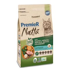 Ração Premier Nattu Gatos Castrados Frango, Abóbora, Brócolis, Quinoa e Blueberry 7,5kg