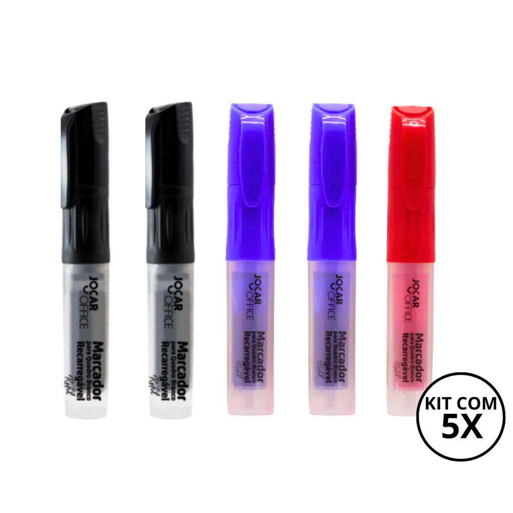 Kit Com 5 Marcadores Para Quadro Branco Recarregável - JOCAR MODELO:KIT 01 em Oferta na Shopee