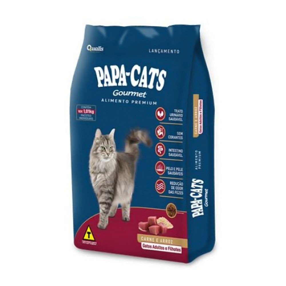 Ração para Gatos Papa-Cats Gourmet Carne e Arroz Adultos e Filhotes 1kg - Pets