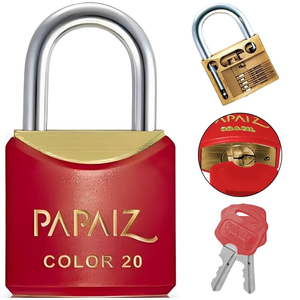 Cadeado Pequeno 20mm Haste Curta Latão Maciço Vermelho Com Chave em Oferta na Shopee