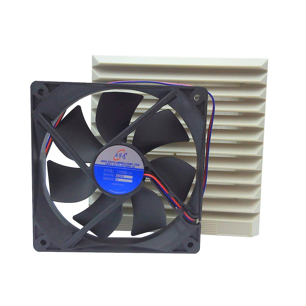 Kit Mini Ventilador Cooler 12025S-24 3 Fios 24V + Protetor Guarda Pó Filtro Tela ABS150mm