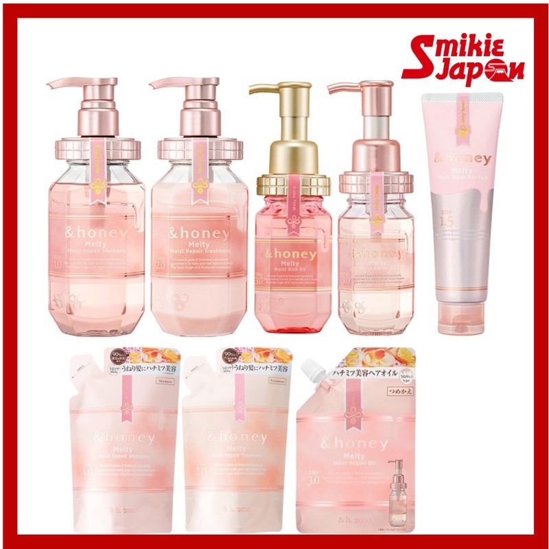 & honey Melty Moist Repair Shampoo 440ml/Tratamento 445g/Óleo Capilar 100ml/Recarga 350ml Fabricado No Japão