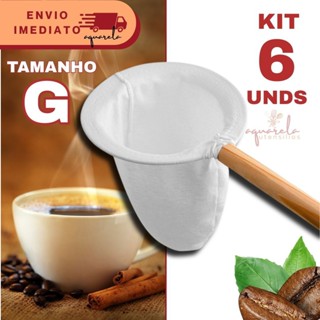 Kit 6 Coador de Café de Pano Grande Flanelado com Cabo de Madeira Reutilizável e Sustentável em Oferta na Shopee