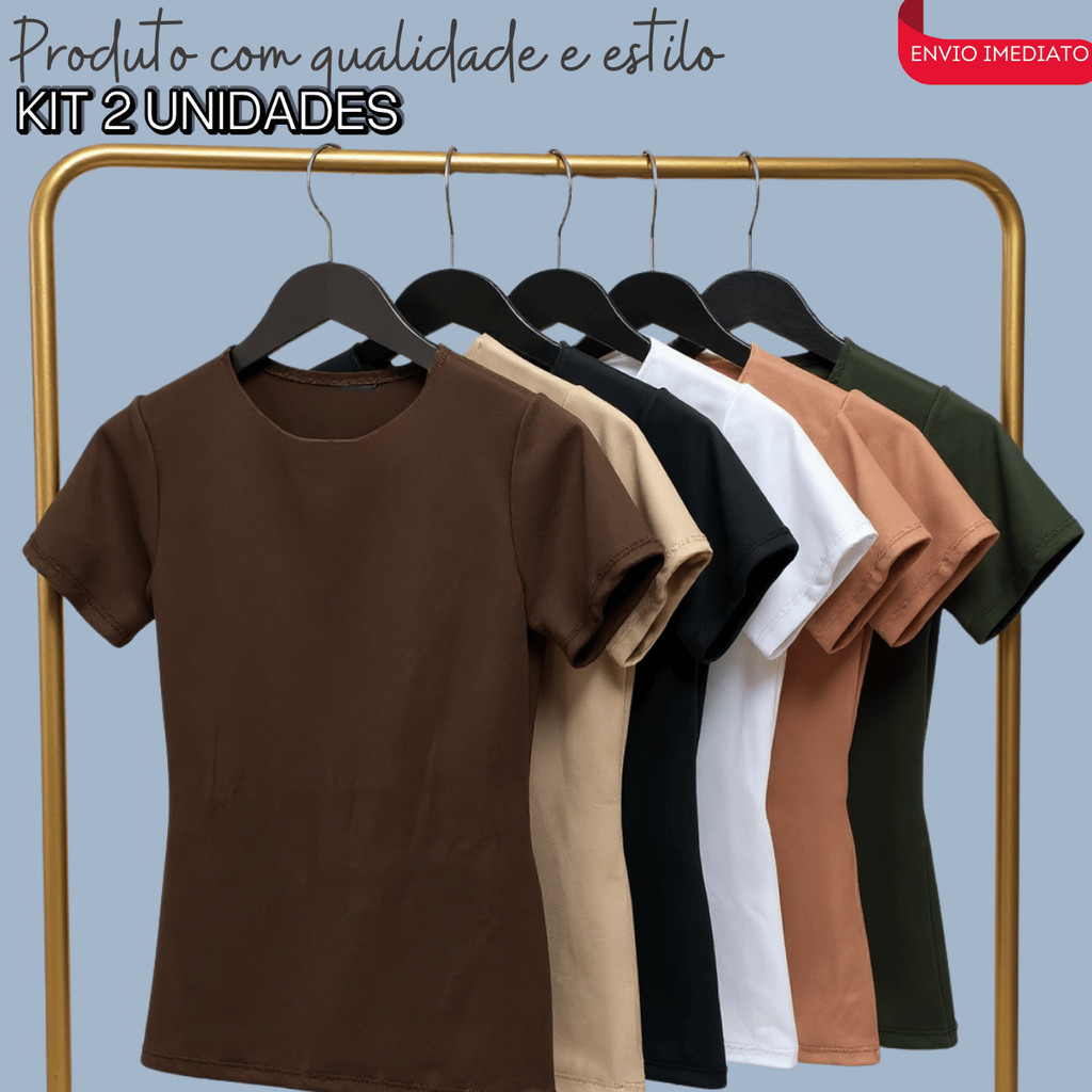 kit 2 Blusas Suplex Manga Básica Feminina Manguinha Premium