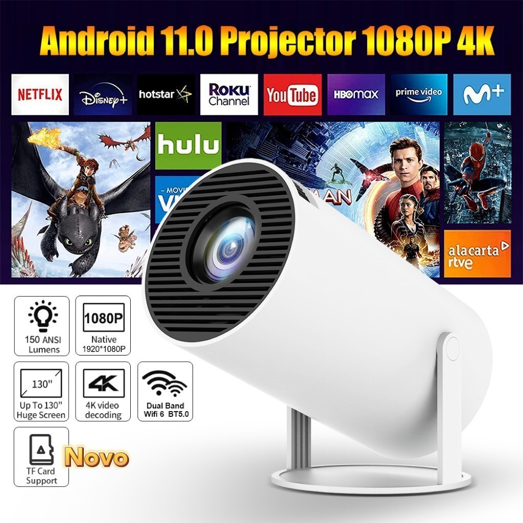 Projetor HY300 1080P 4K Android 11.0 5G Espelhamento De Tela Bluetooth Wi-Fi