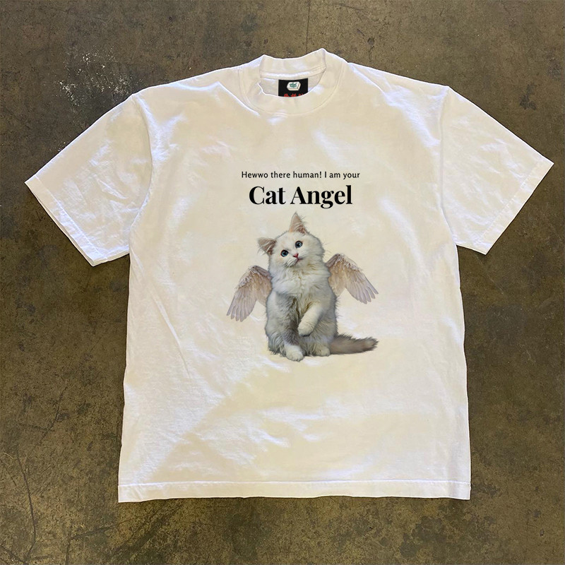 [Camiseta Premium em Algodão Puro]SISI Camiseta Feminina Estampa de Gatinhos Cor 100% Algodão Estilo Casual Moderno