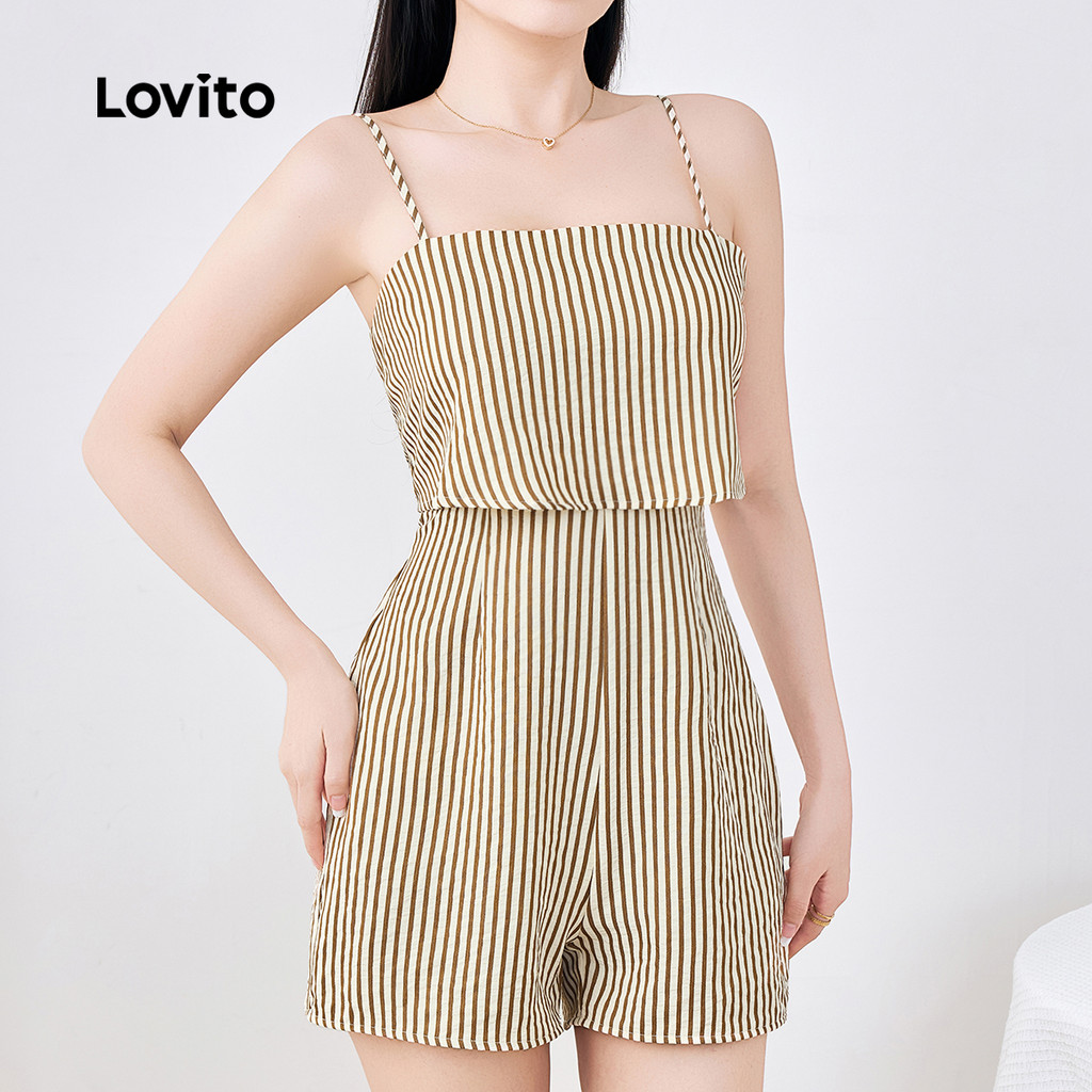 (New) Lovito Macacão Boho com Zíper Primavera/verão Marrom para Mulheres L142ED148 em Oferta na Shopee