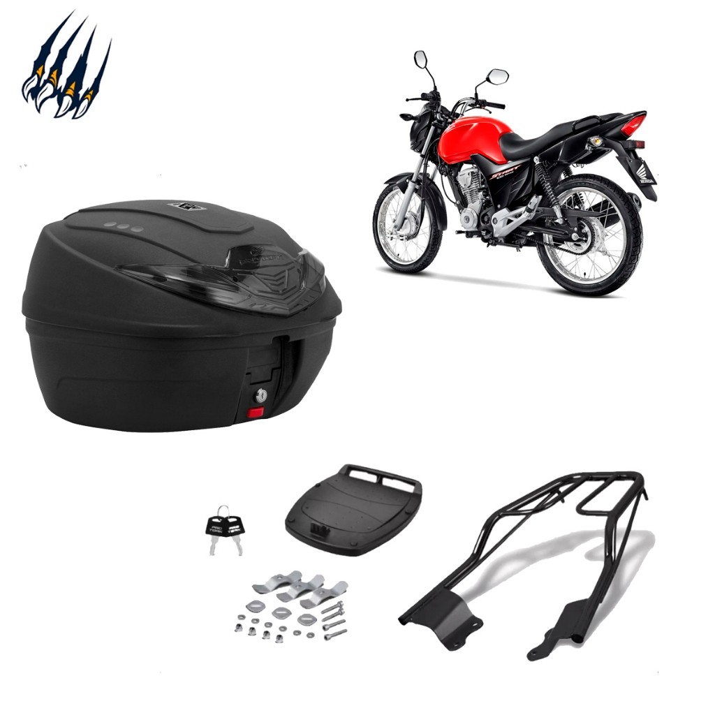 Baú Pro Tork 35 Litros + Bagageiro para Moto Fan Start 160/150 - Pronto para Montar Pro Tork