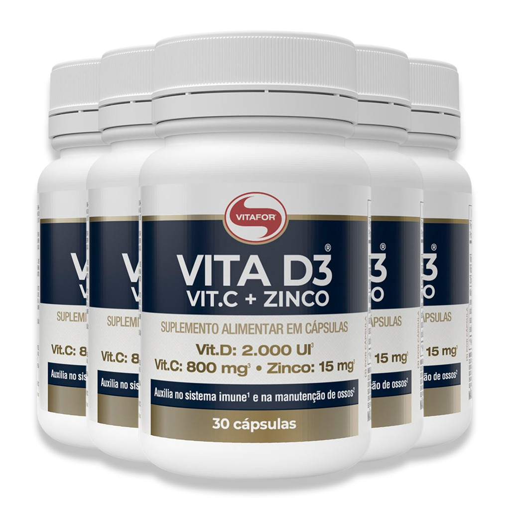 Kit 5 Vita D3 + C + Zinco Vitafor 30 Cápsulas