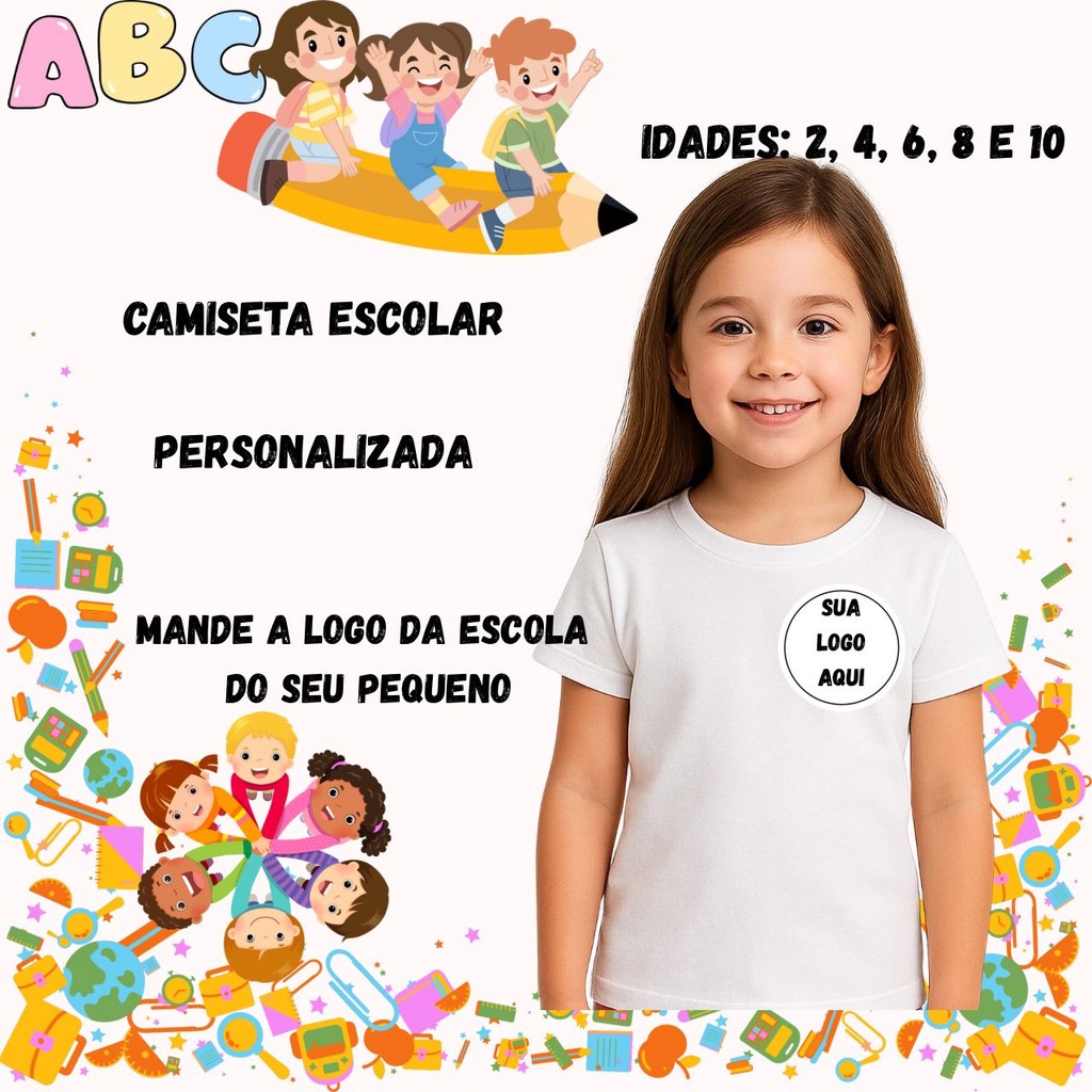 Camiseta Camisa T-shirt Blusa Menina Menino Infantil Escolar Personalizado