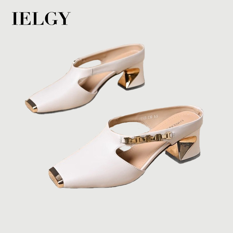 IELGY Chinelos Franceses Femininos De Couro Macio Com Bico Quadrado E Mules Planas Vintage em Oferta na Shopee