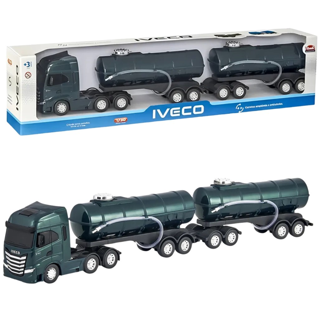 Caminhão Tanque Pipa Grande 69cm Rodotrem Iveco S-Way Brinquedo Infantil De Transporte Detalhes Realistas - Usual