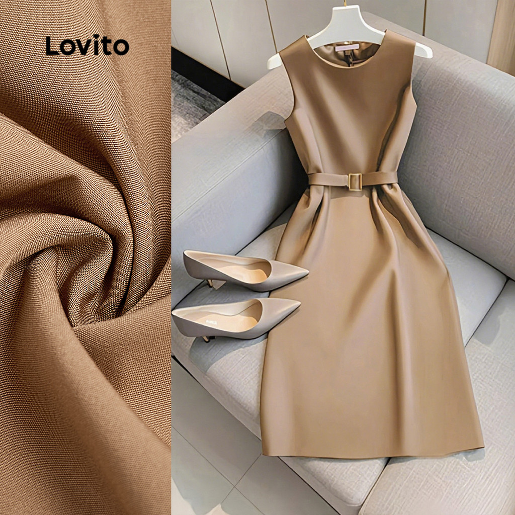Lovito Vestido Feminino Elegante com Cinto para primavera/verão L143ED663