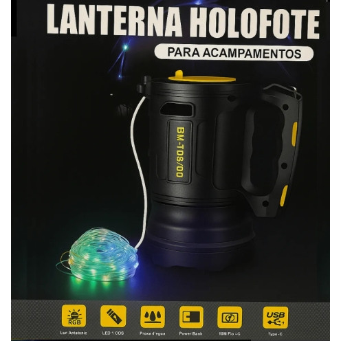 Lanterna Holofote Recarregavel B-Max TD8100 LED COB+P90, Prova d´agua, Power Bank Fita Led 10M