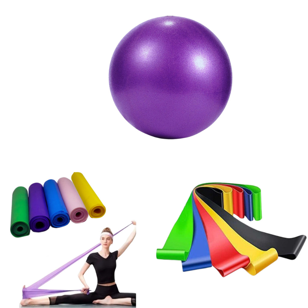 Bola 25 cm Suiça Pilates Pequena + Faixa Elastica + Kit Mini Band Fisioterapia Overball