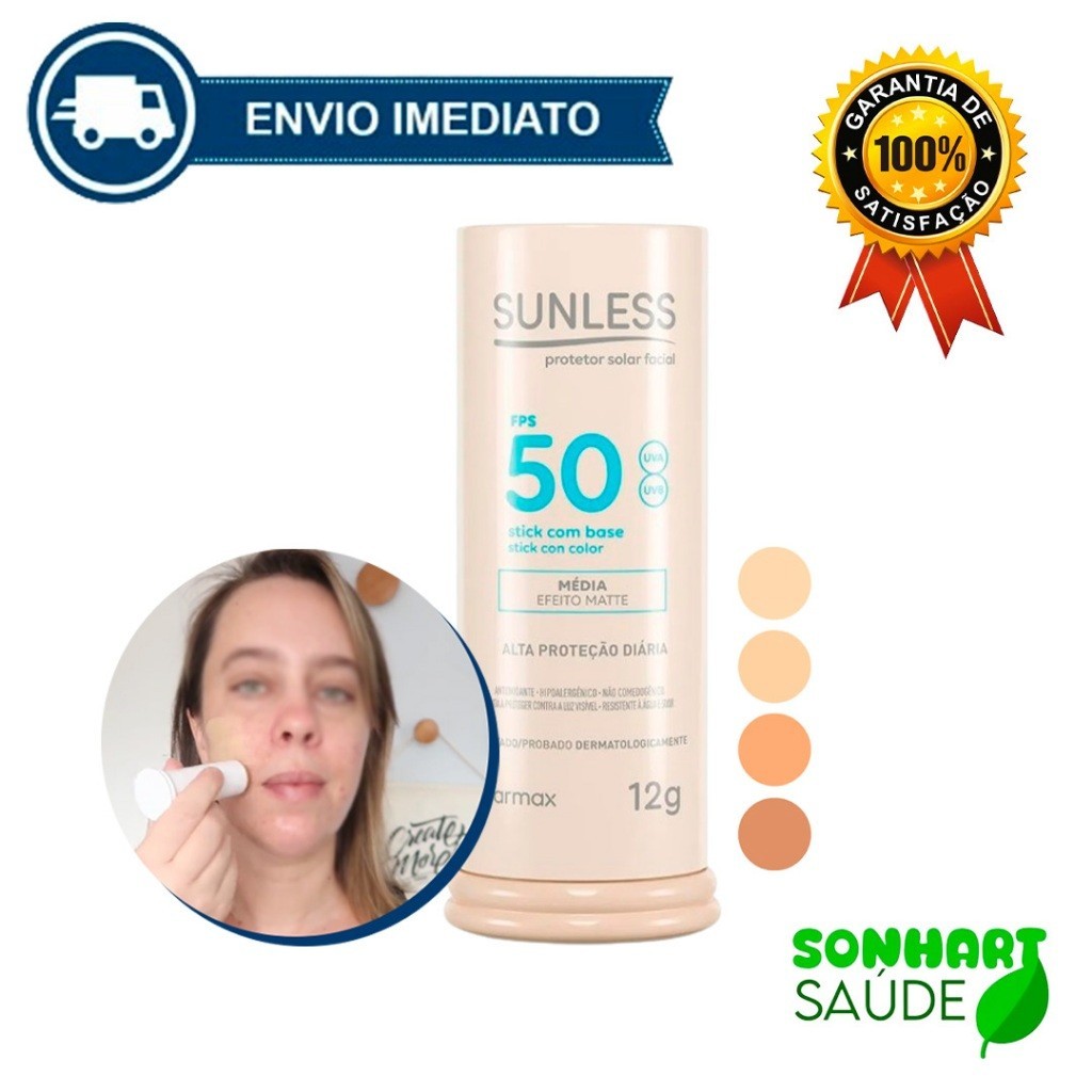 Protetor Solar Facial em Bastão 12g Efeito Matte com Base FPS 50 Sunless Stick Envio Imediato
