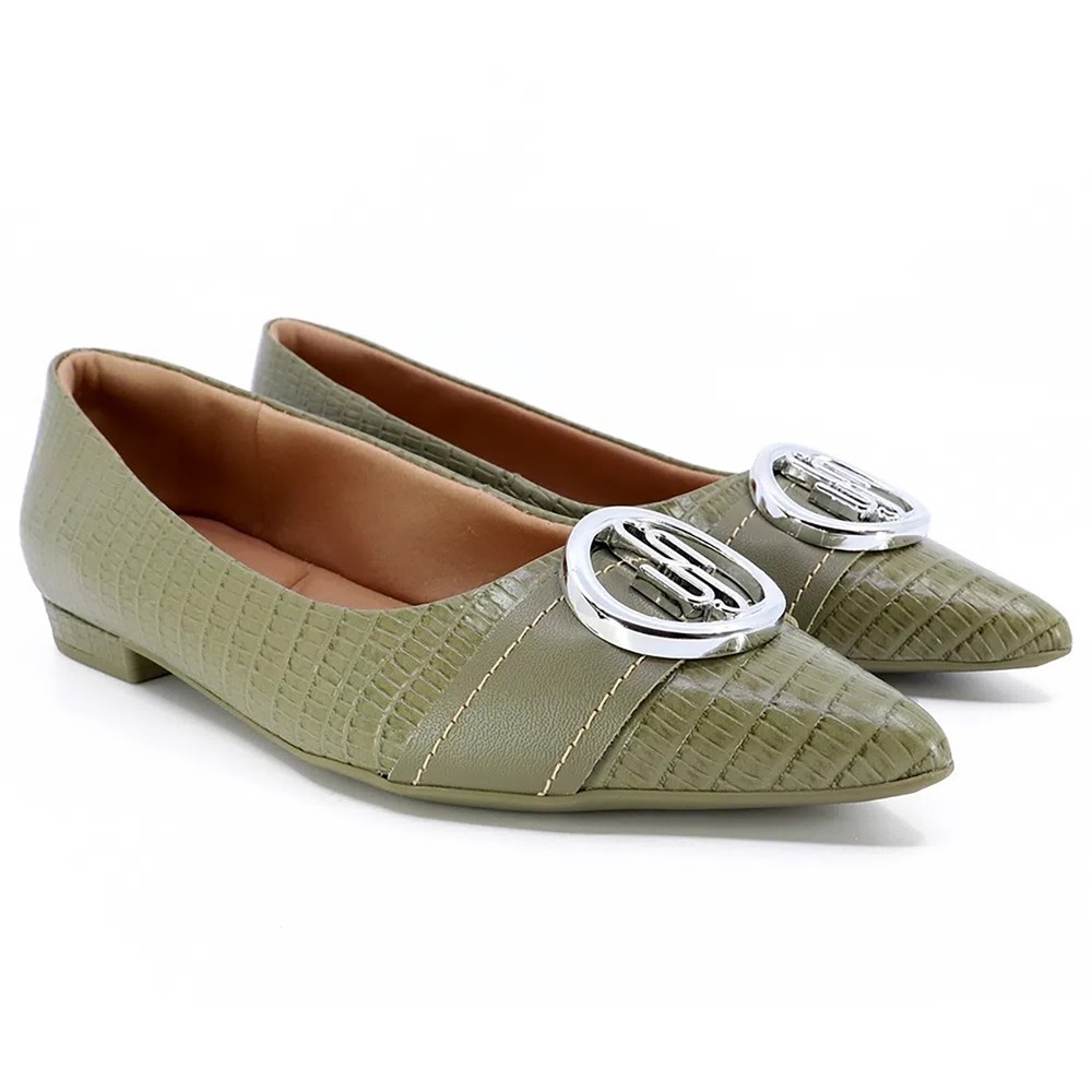 Sapatilha Couro Usaflex Bico Fino Enfeite Metal - Verde